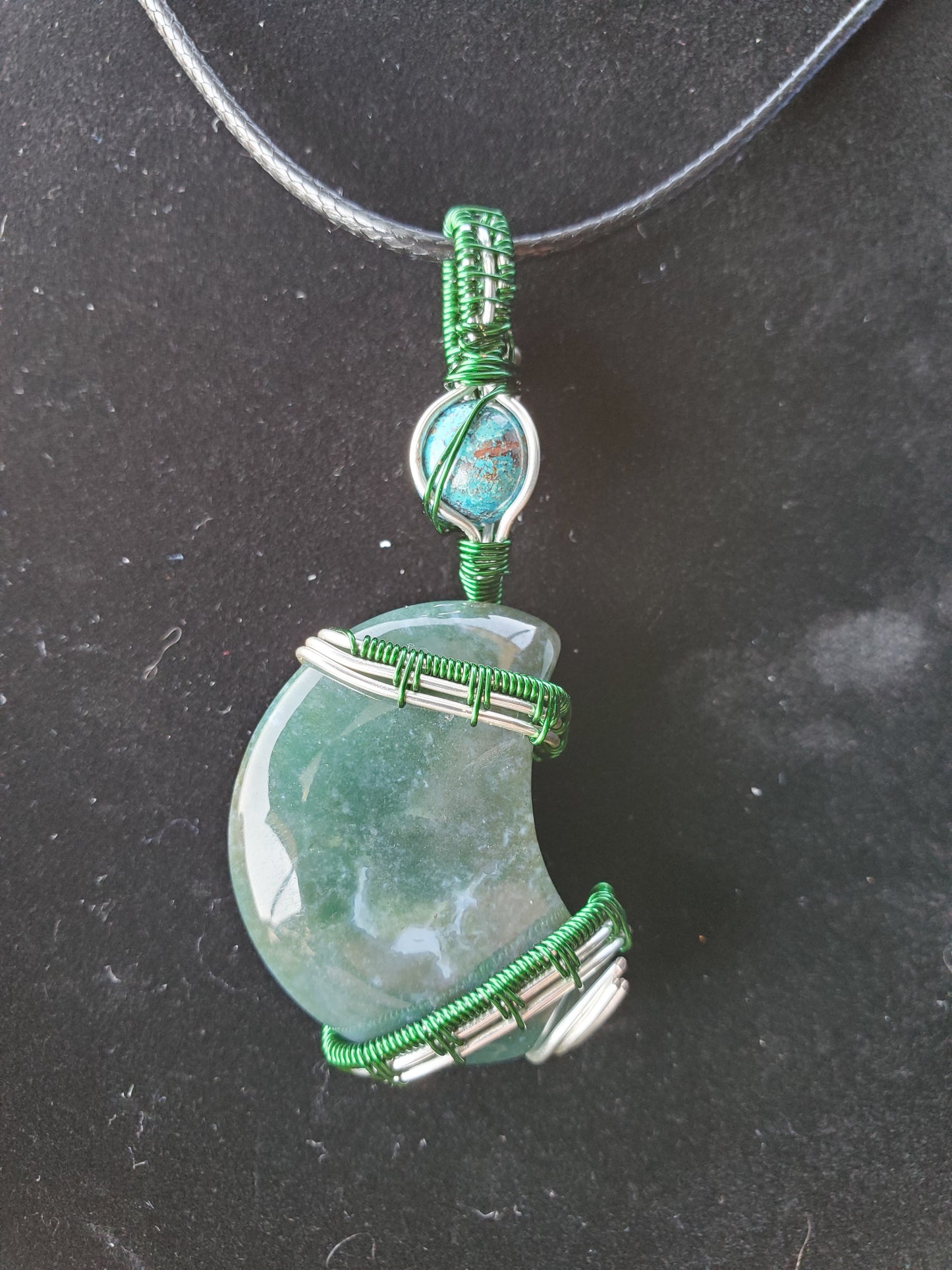Moss Agate Moon with Chrysocolla - Moonchild Celestial Creations