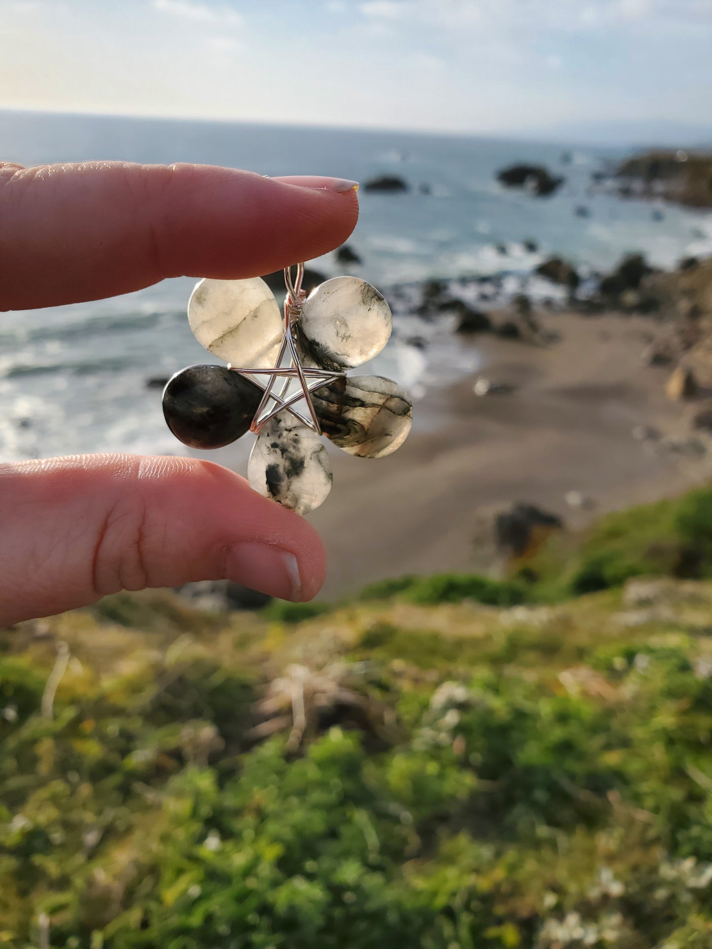 Black Rutilated Quartz Star Flower Pendant