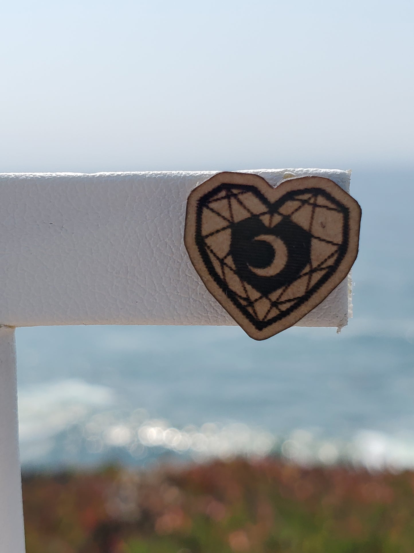 Wood Crystal Heart Earrings