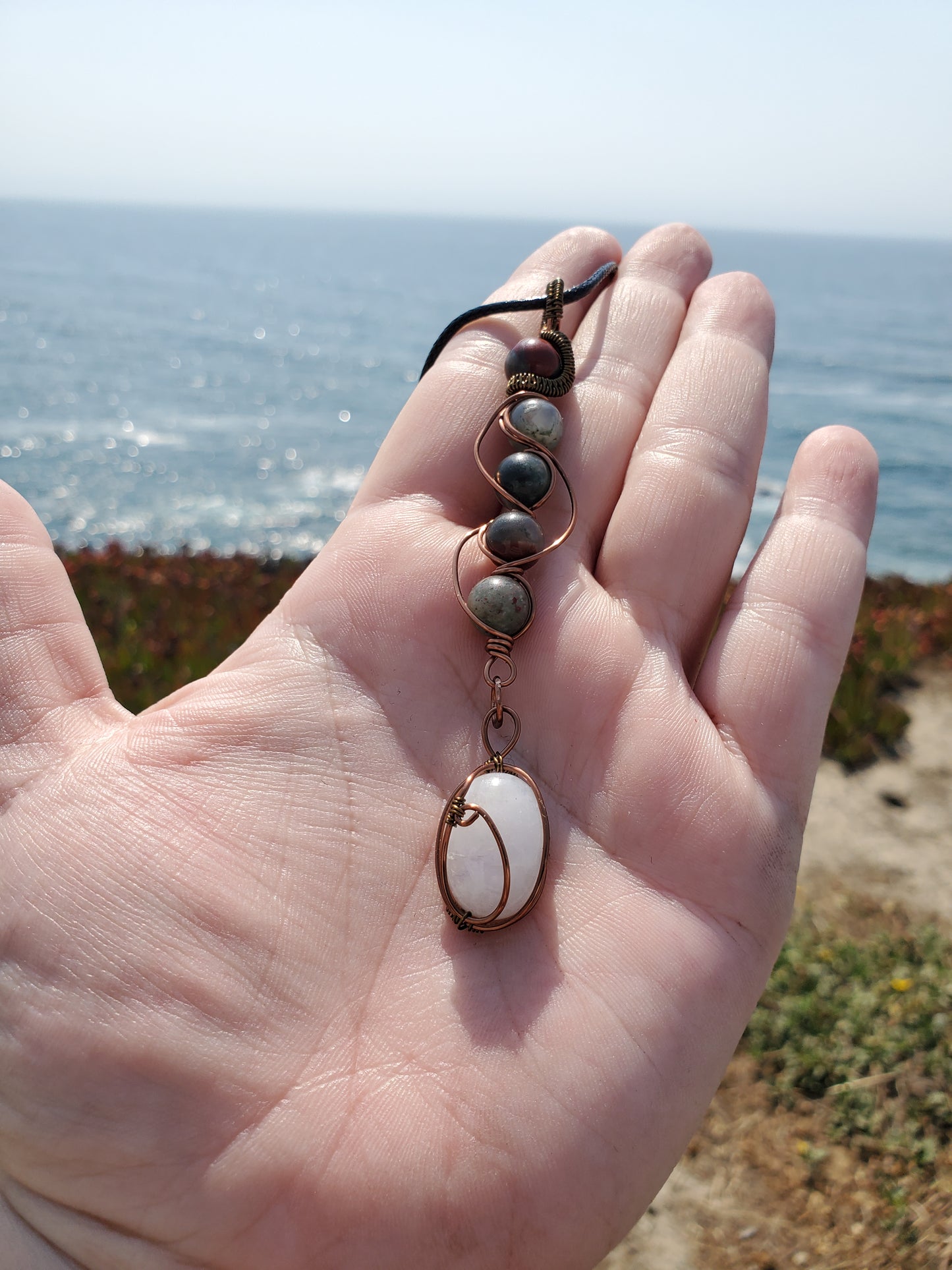 Bloodstone Bead & Moonstone Pendant