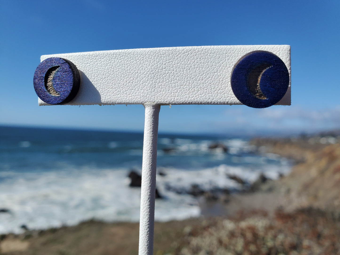 Wooden Round Moon Studs