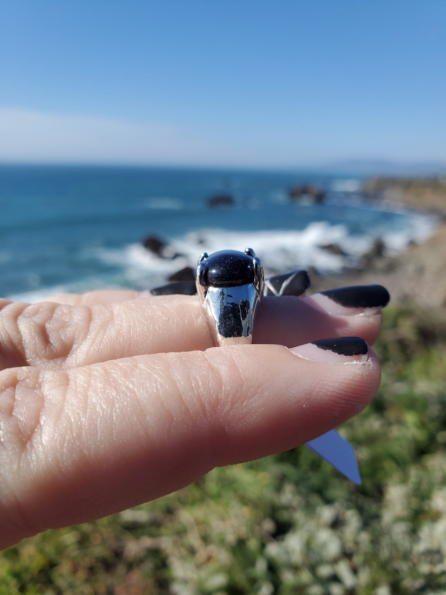Blue Goldstone Ring - - Size 5.5