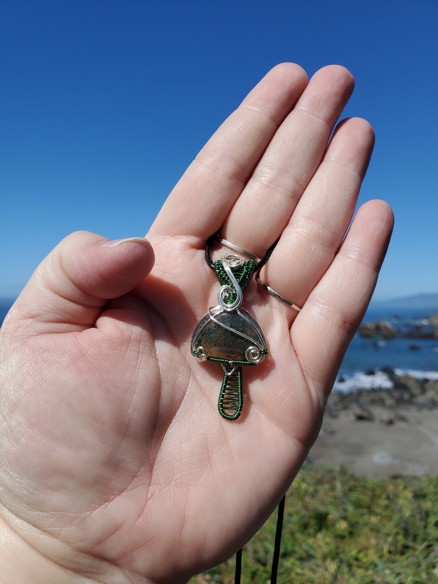 Moss Agate Mushroom Pendant