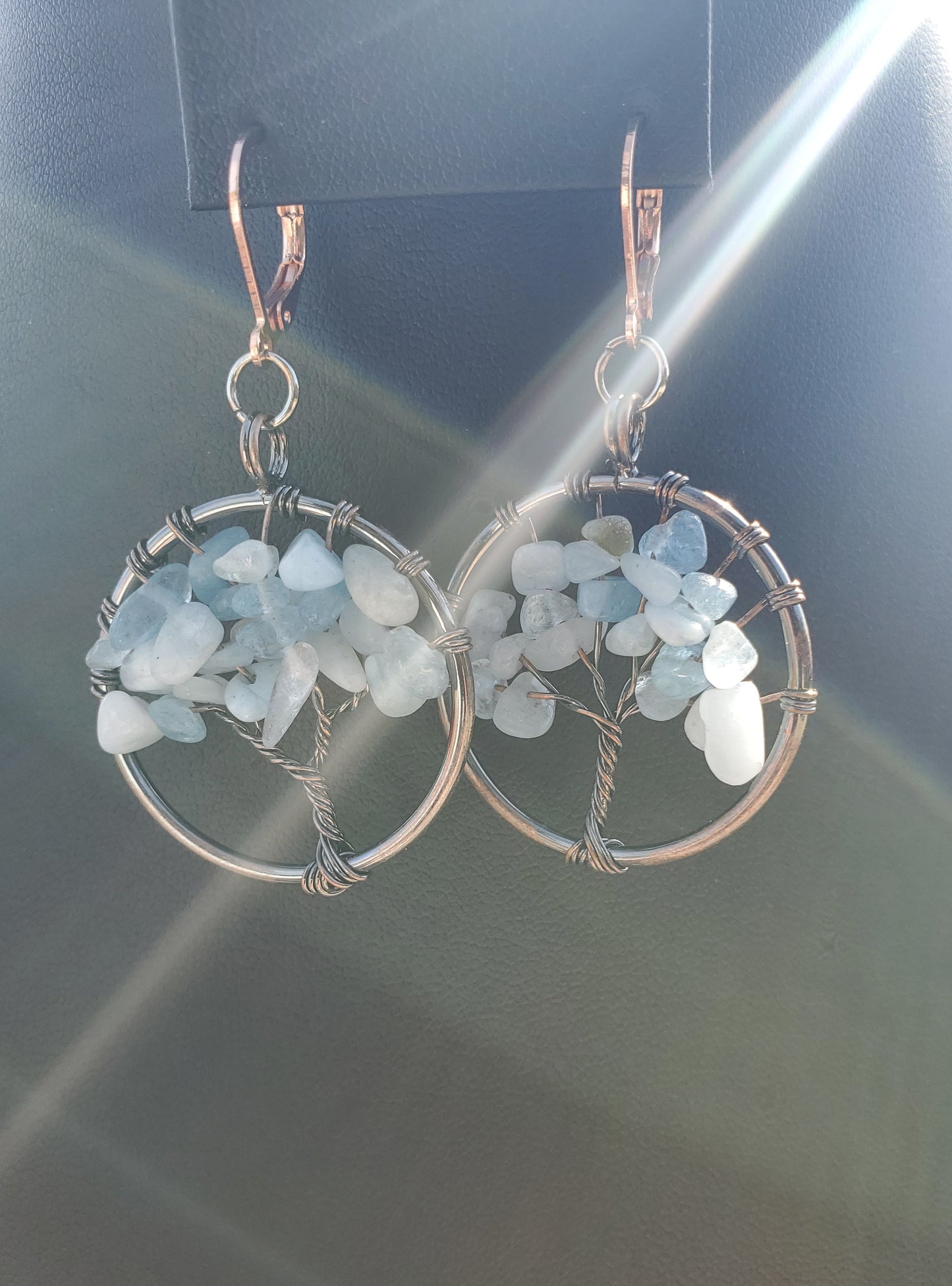 Copper Aquamarine Tree Earrings