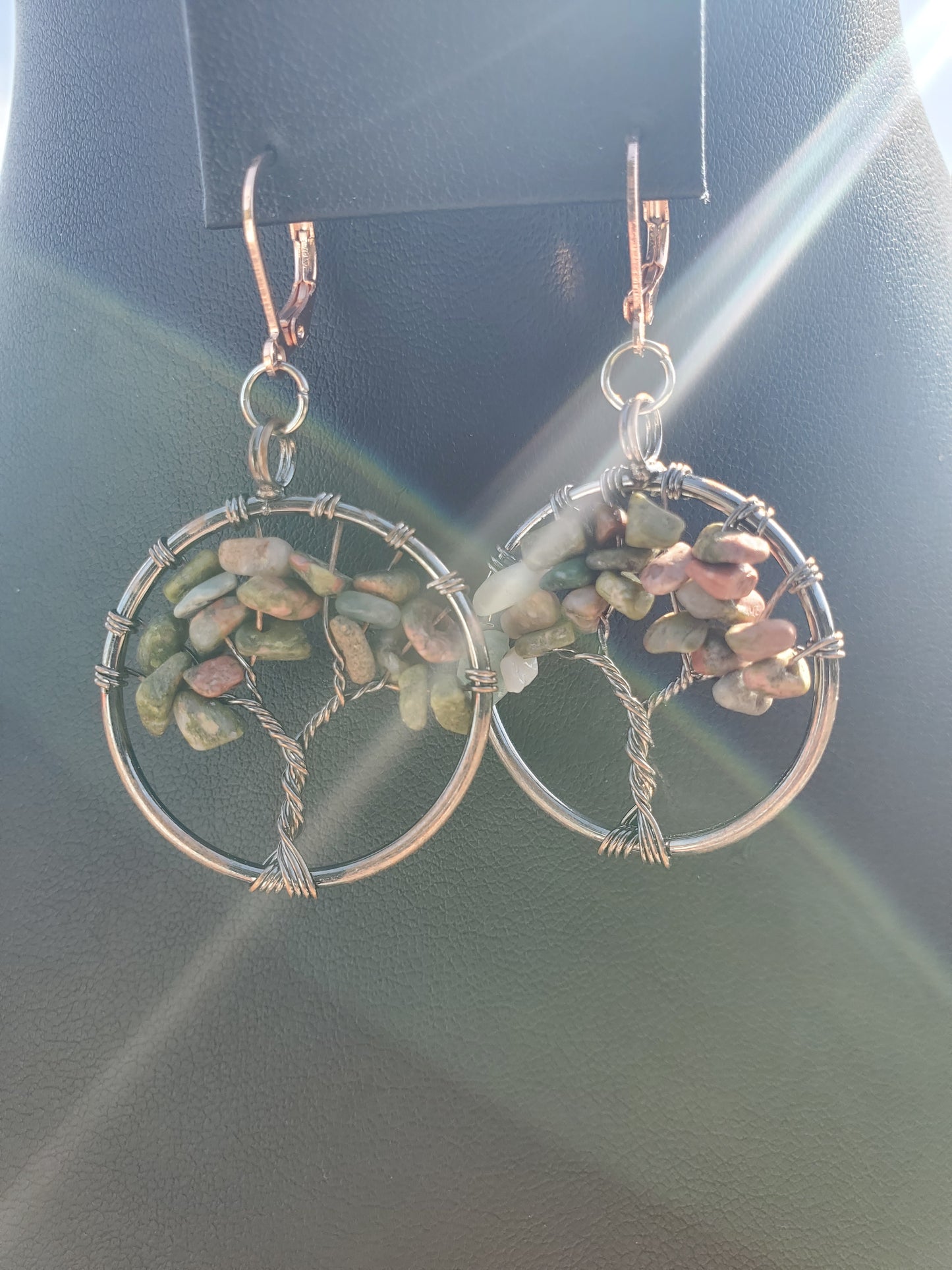Copper Unakite Tree Earrings