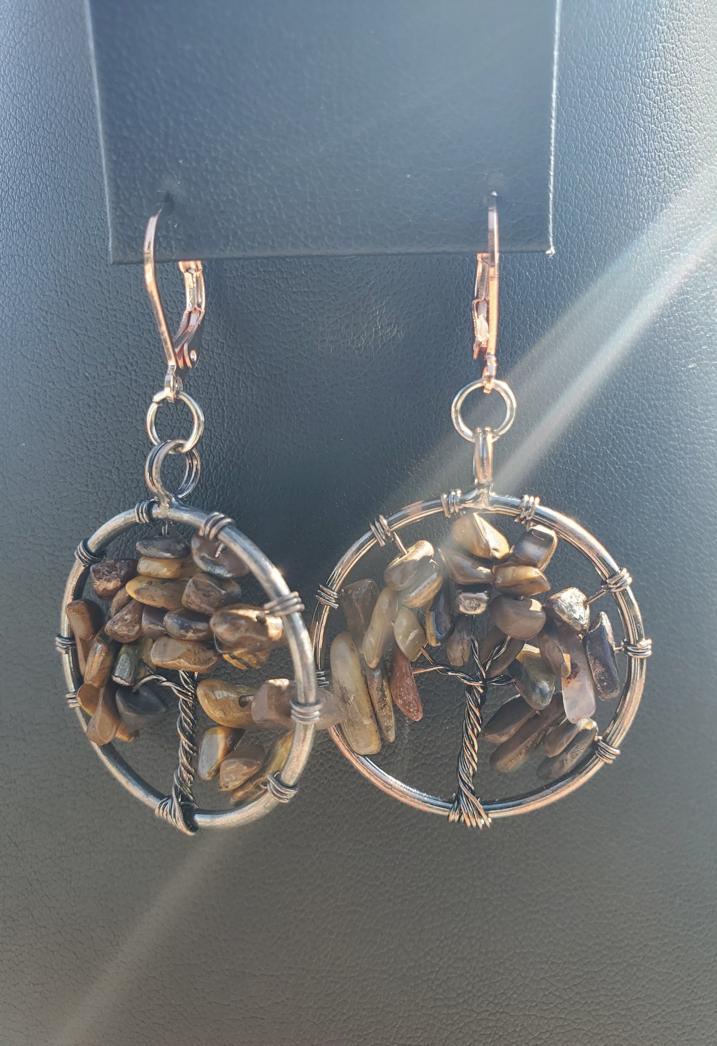 Copper Tiger Eye Tree Earrings