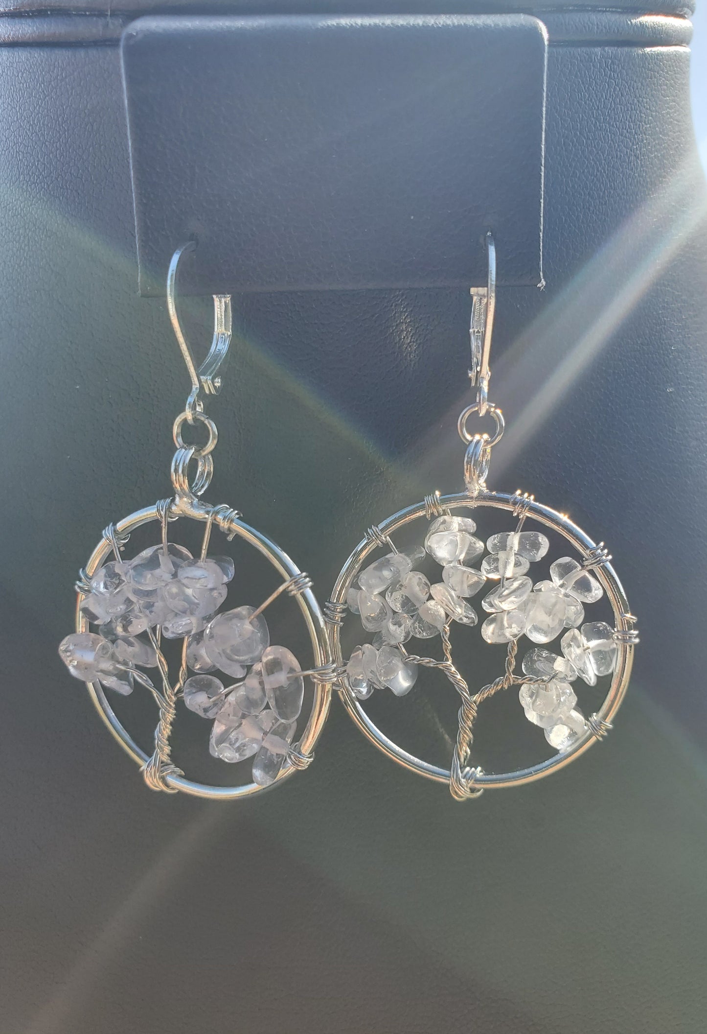 Silver Clear Quartz Tree Earrings