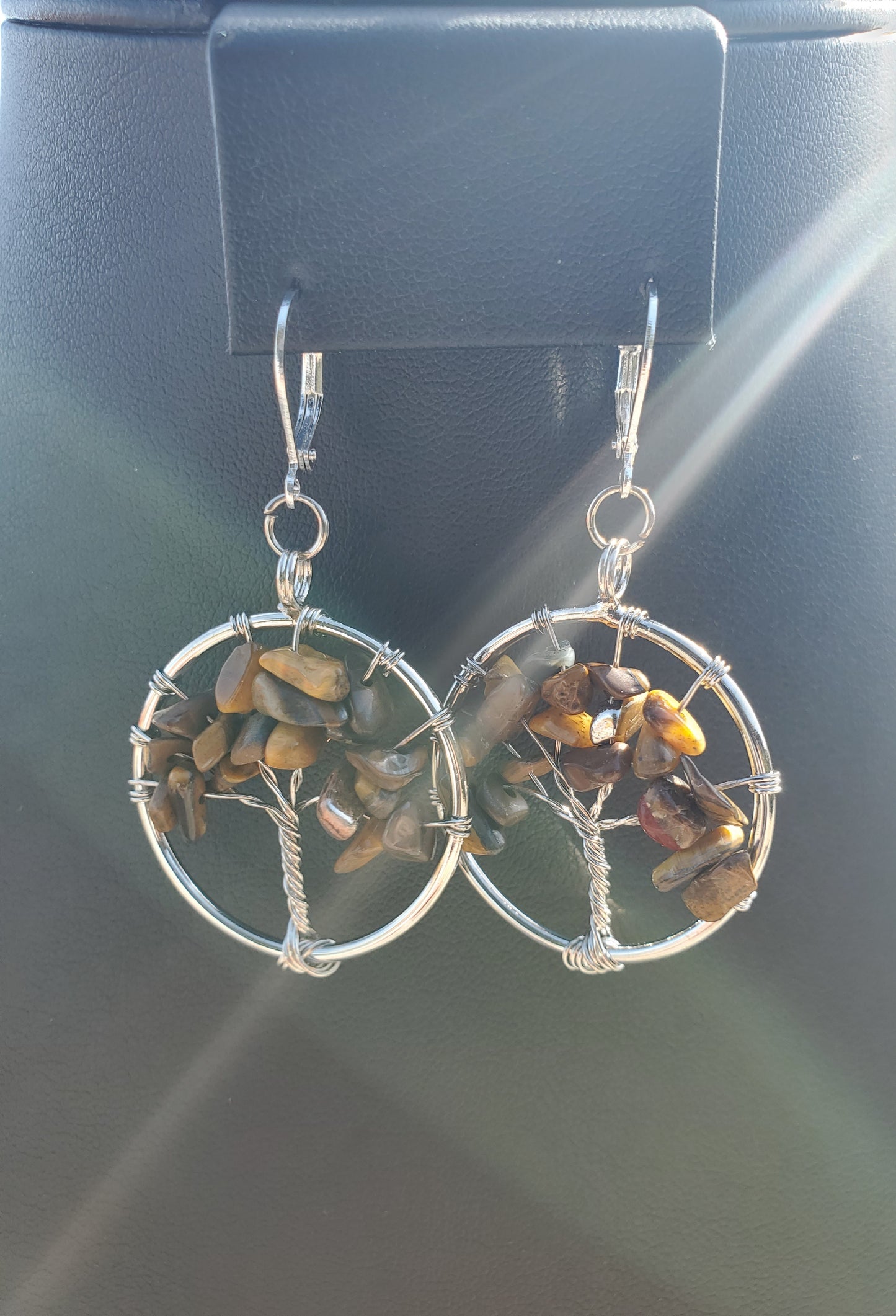 Silver Tiger Eye Tree Earrings
