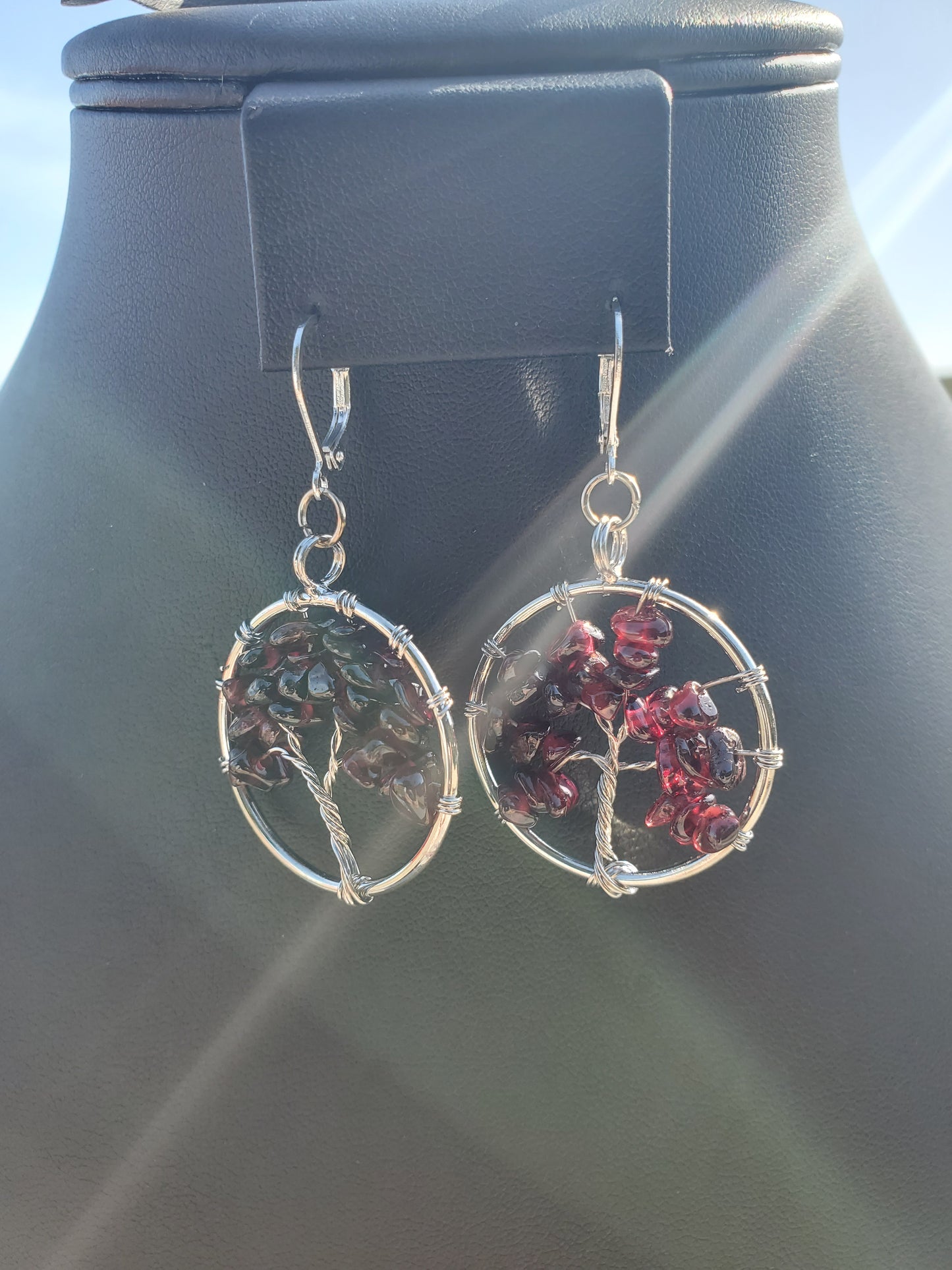 Silver Garnet Tree Earrings