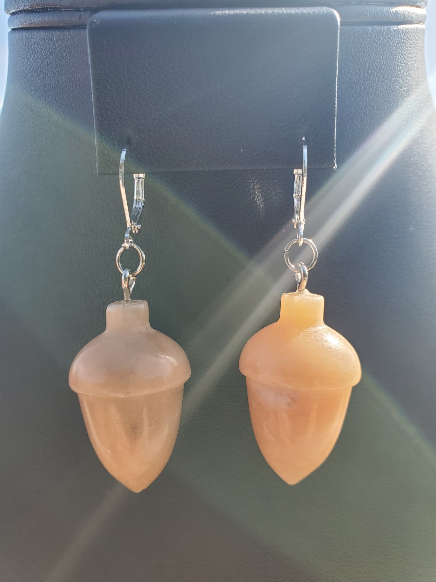 Peach Aventurine Acorn Earrings