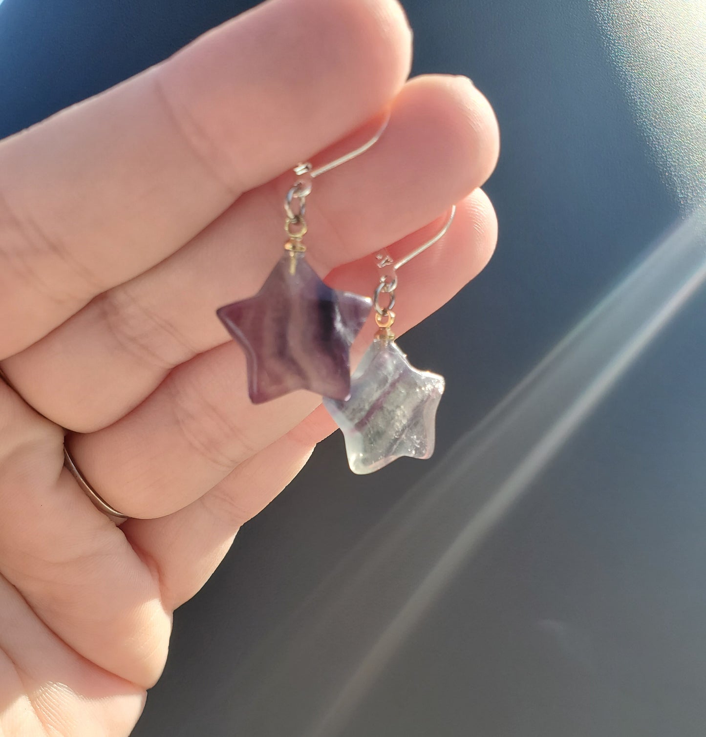 Rainbow Fluorite Star Earrings