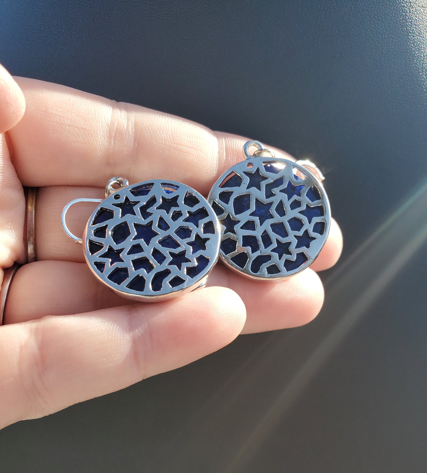 Lapis Lazuli Disk Cat Earrings