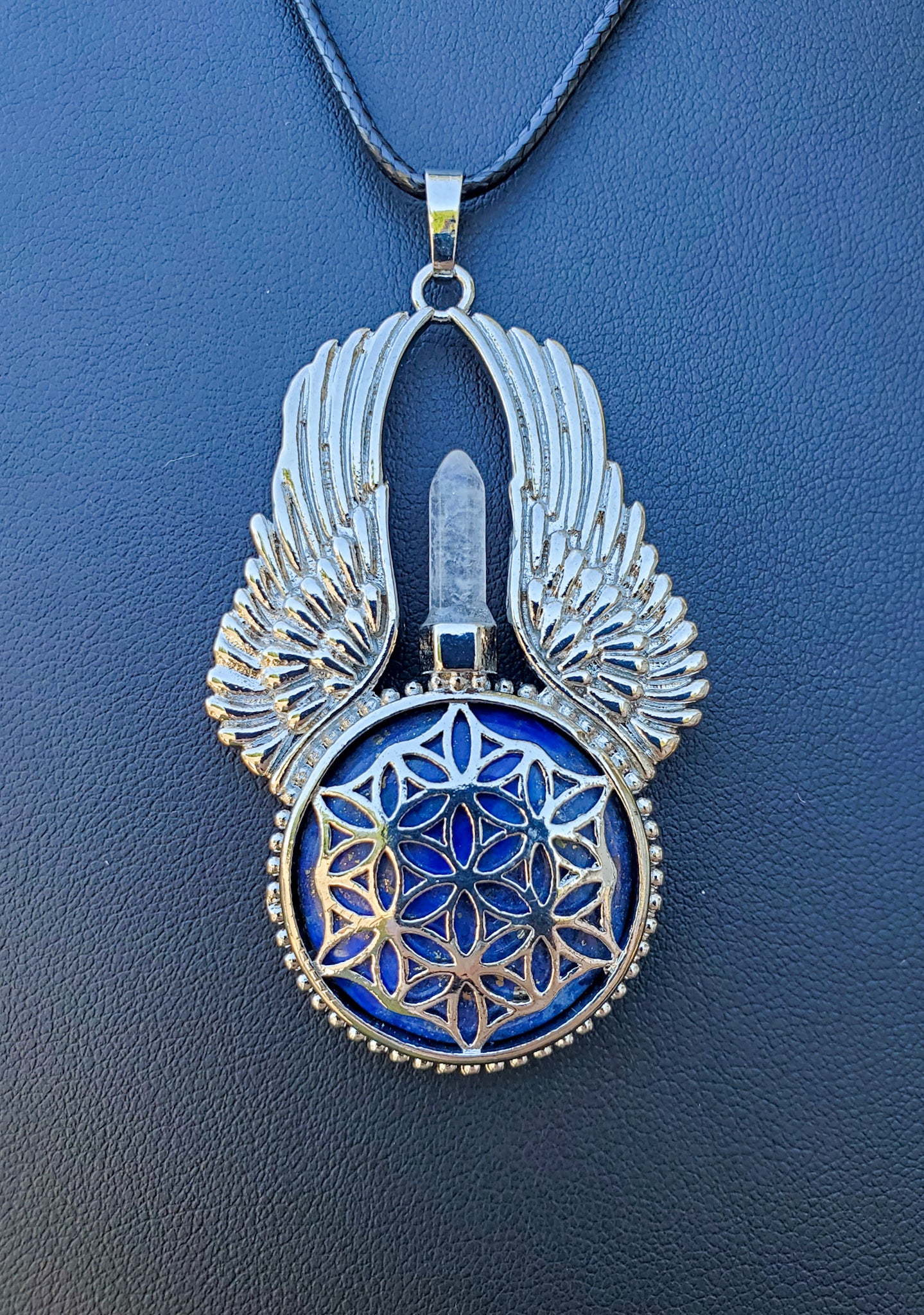 Lapis Lazuli Winged Flower of Life Pendant