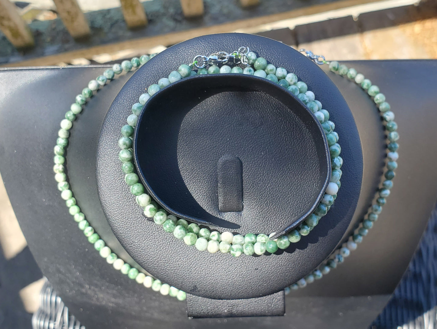 4mm Green Dot Jasper Double Wrap Bracelet/Necklace