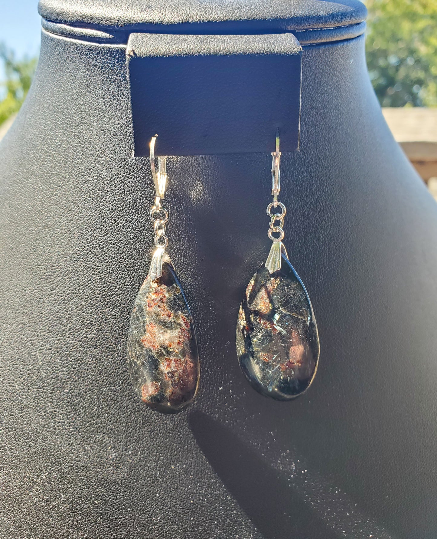 Arfvedsonite and Garnet Earrings