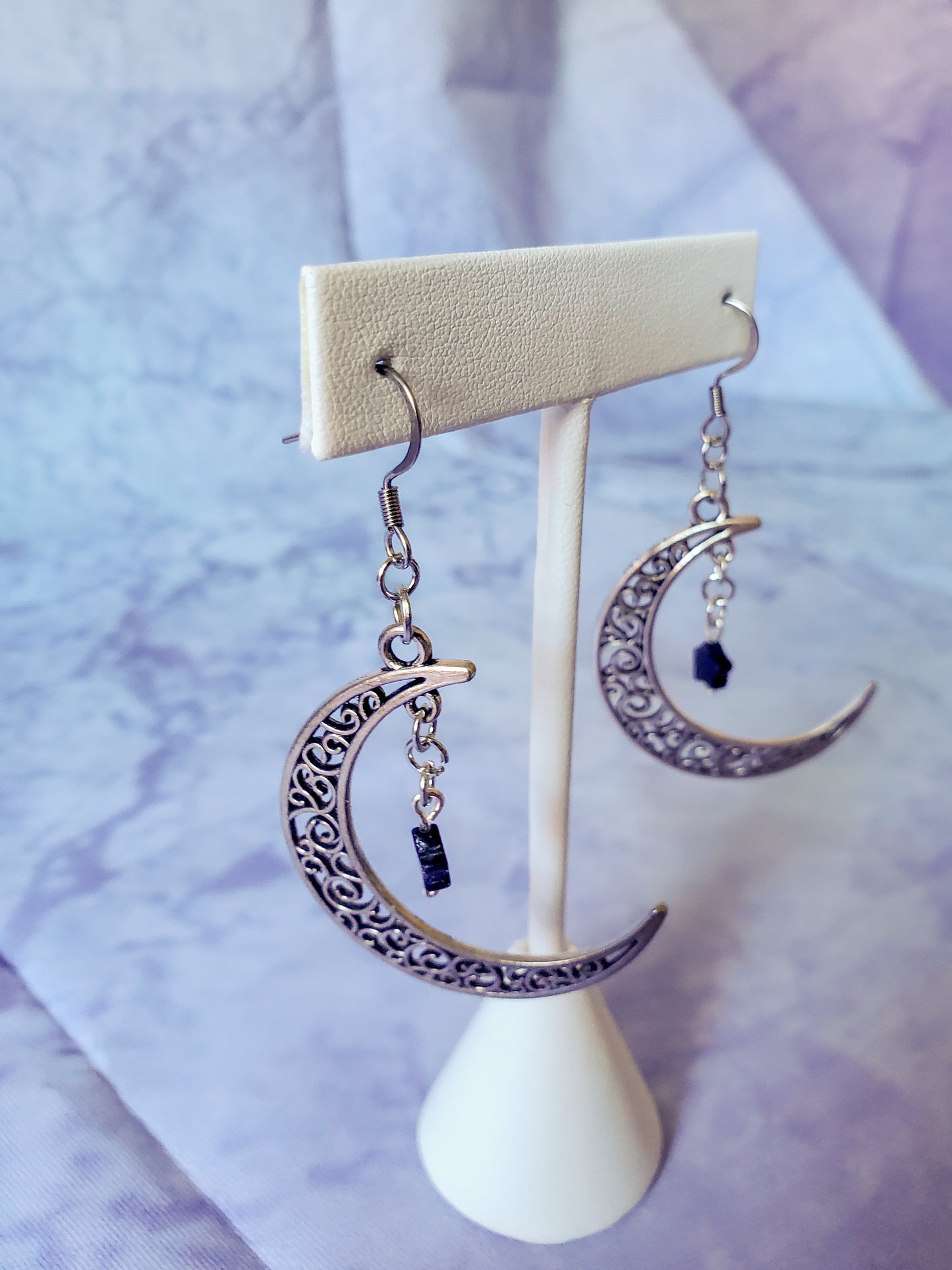 Blue Goldstone Moon Earrings