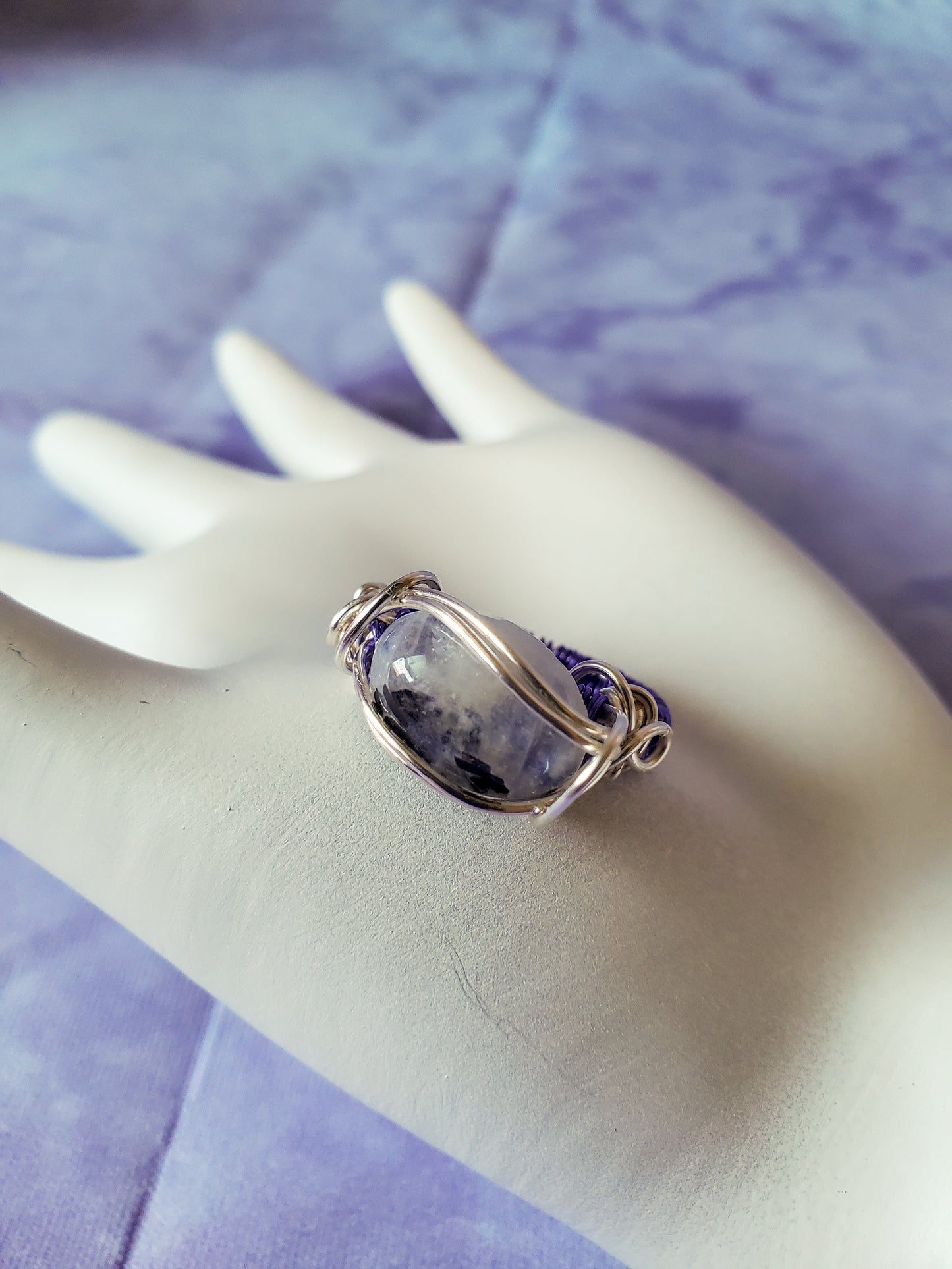Moonstone with Black Tourmaline Ring