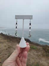 Load image into Gallery viewer, Clear Iridescent Bead Moon Earrings
