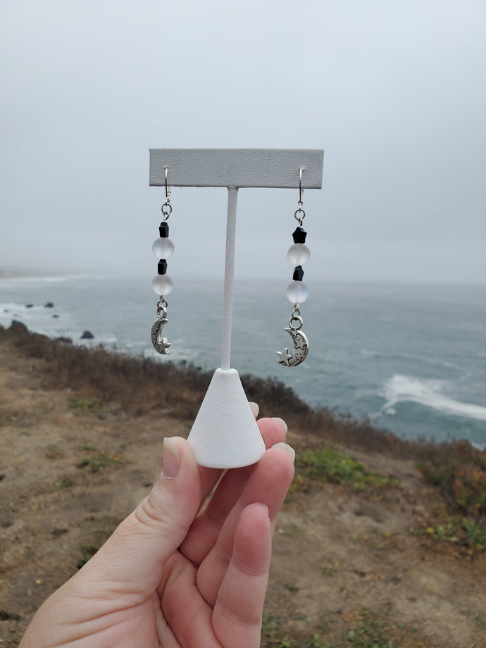 Clear Iridescent Bead Moon Earrings