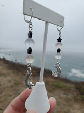 Load image into Gallery viewer, Clear Iridescent Bead Moon Earrings
