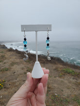 Load image into Gallery viewer, Blue Iridescent Bead Moon Earrings
