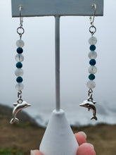Load image into Gallery viewer, Blue Apatite and Moonstone Dolphin Earrings
