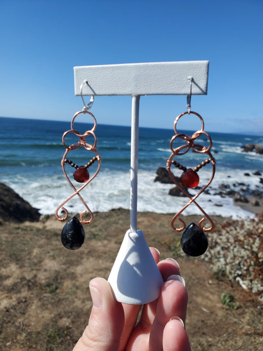 Carnelian and Black Rutiliated Quartz Earrings