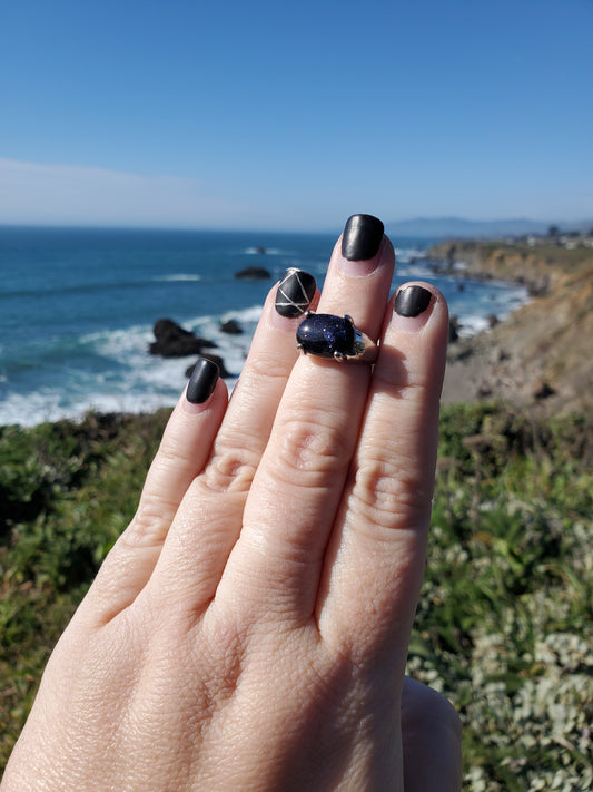 Blue Goldstone Ring - - Size 5.5