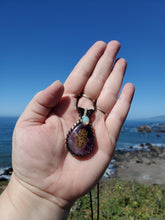 Load image into Gallery viewer, Hamsa Etched Amethyst Pendant
