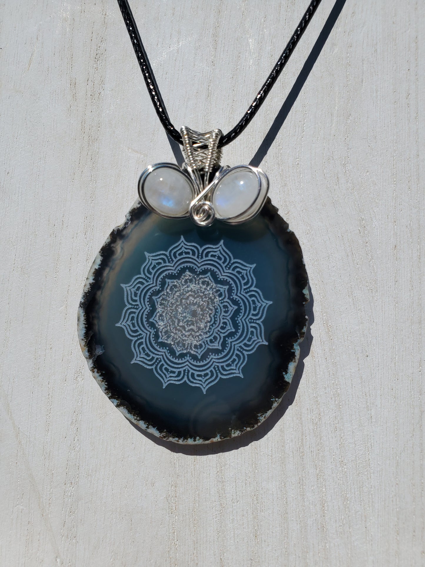 Mandala Etched Agate Slice Pendant