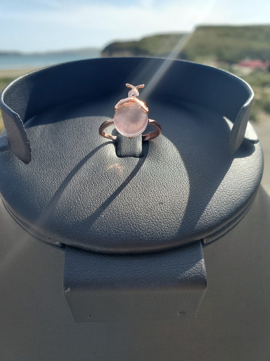 Rose Quartz Lady Bug Ring