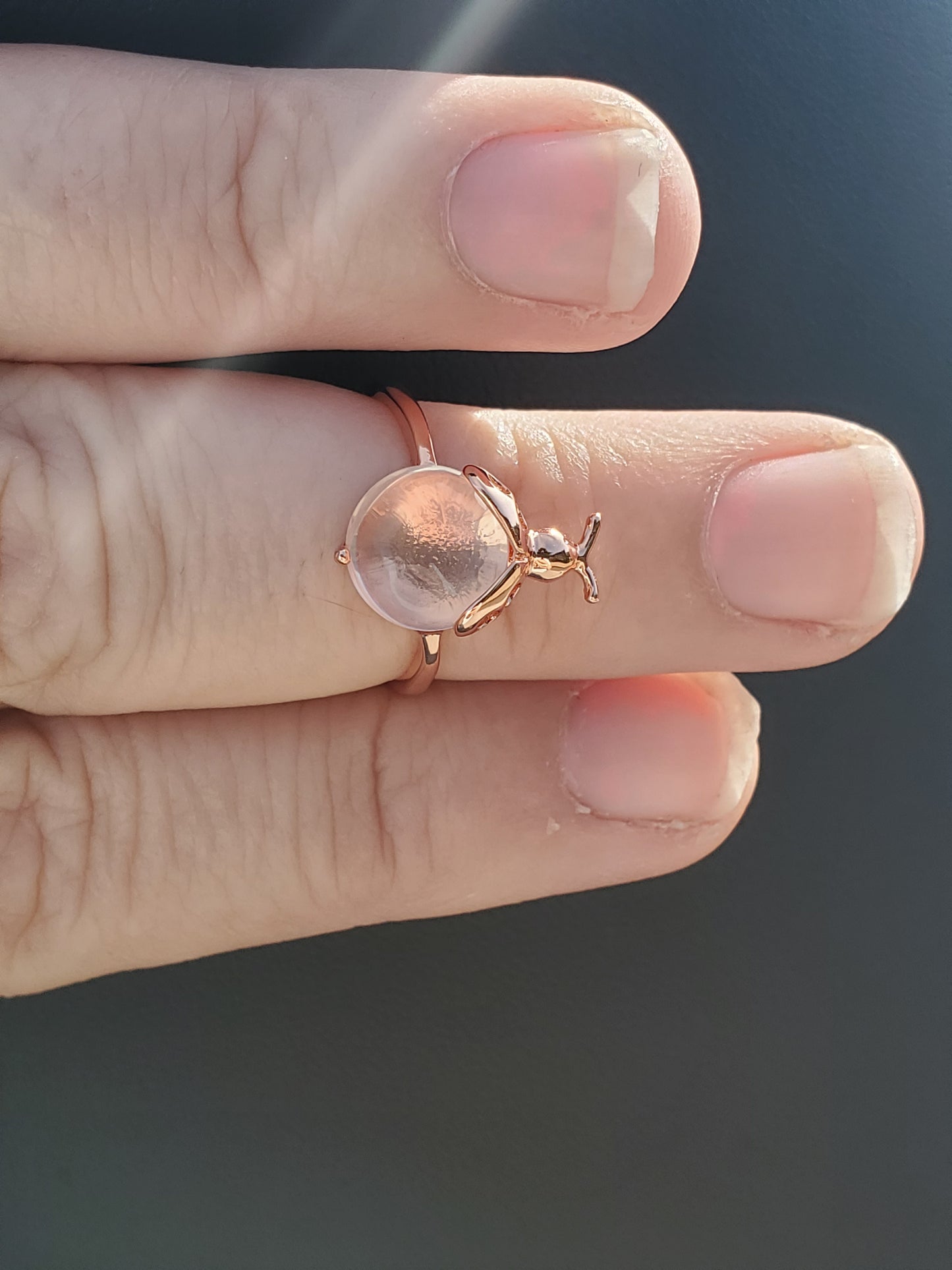 Rose Quartz Lady Bug Ring