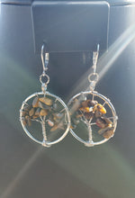 Load image into Gallery viewer, Silver Tiger Eye Tree Earrings
