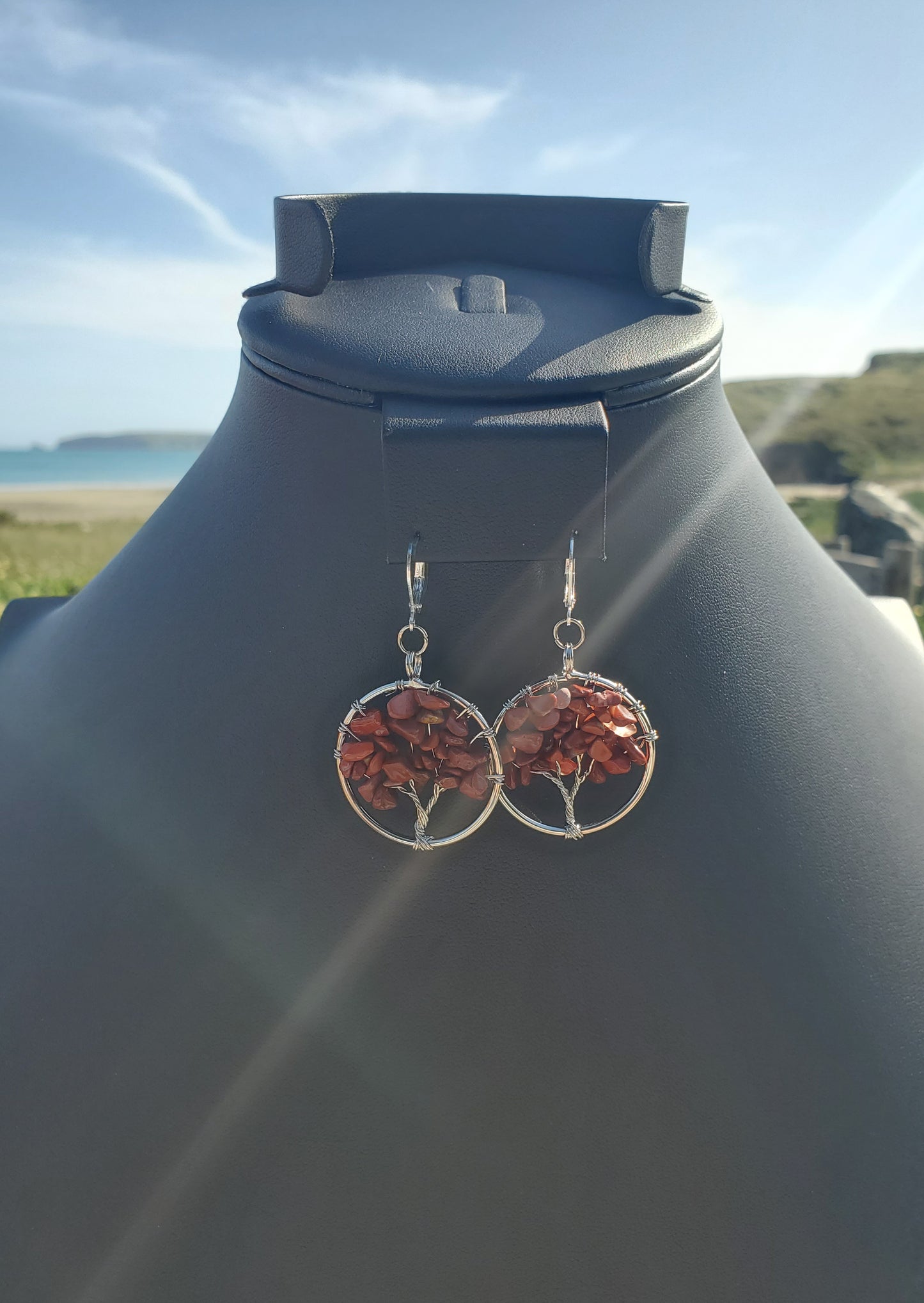 Silver Red Jasper Tree Earrings