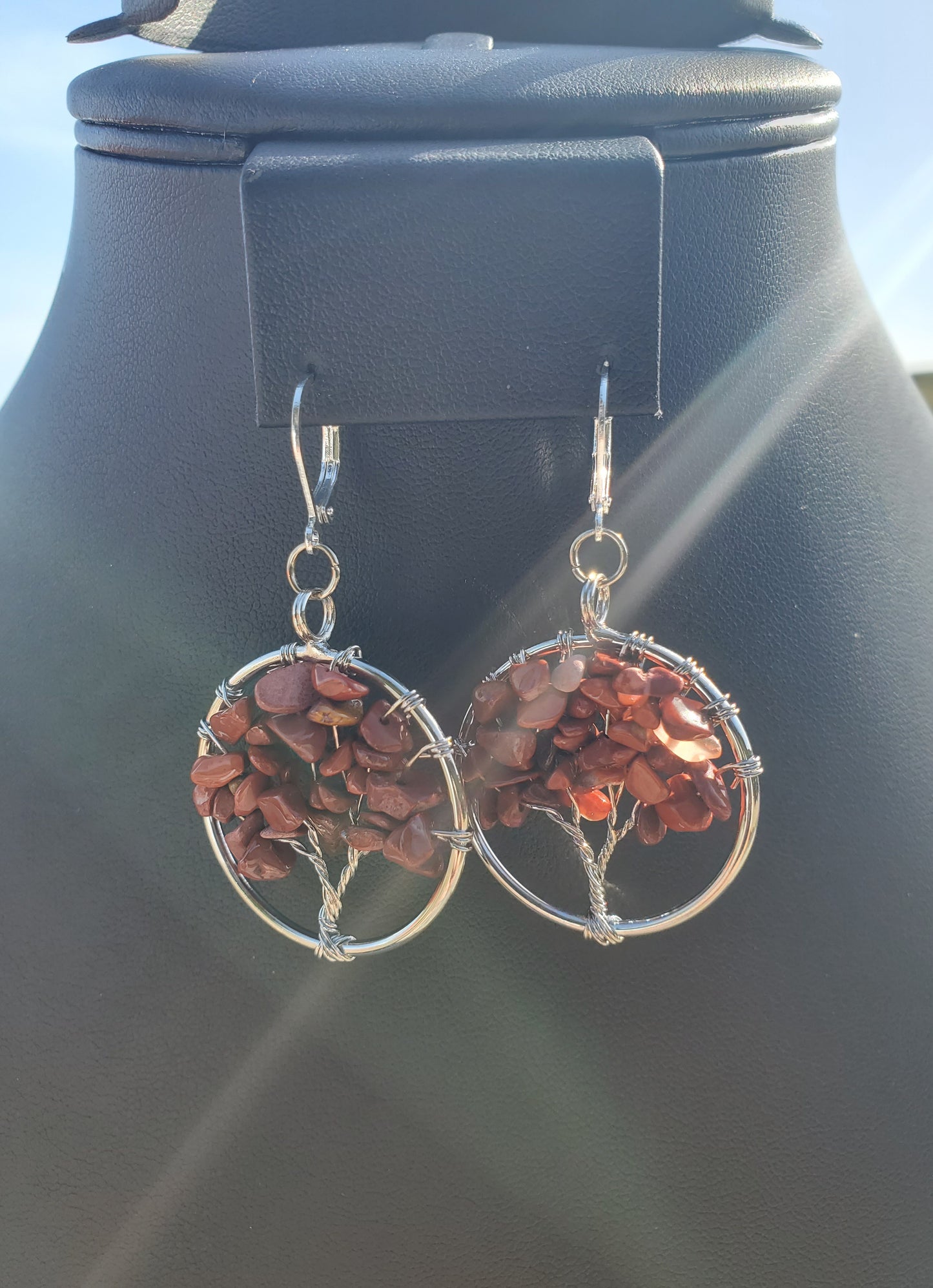 Silver Red Jasper Tree Earrings