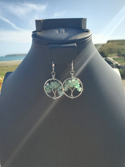 Silver Amazonite Tree Earrings