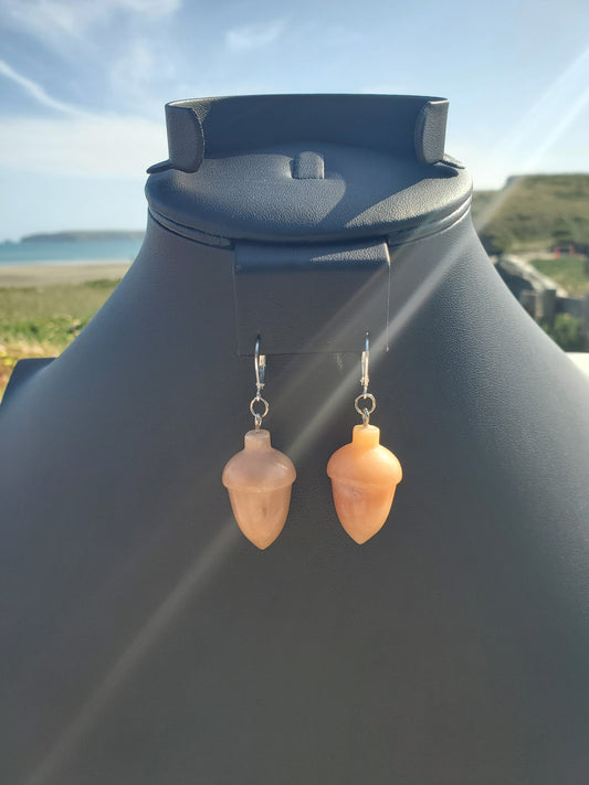 Peach Aventurine Acorn Earrings