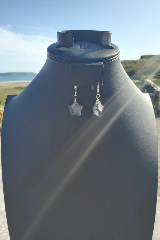 Rainbow Fluorite Star Earrings