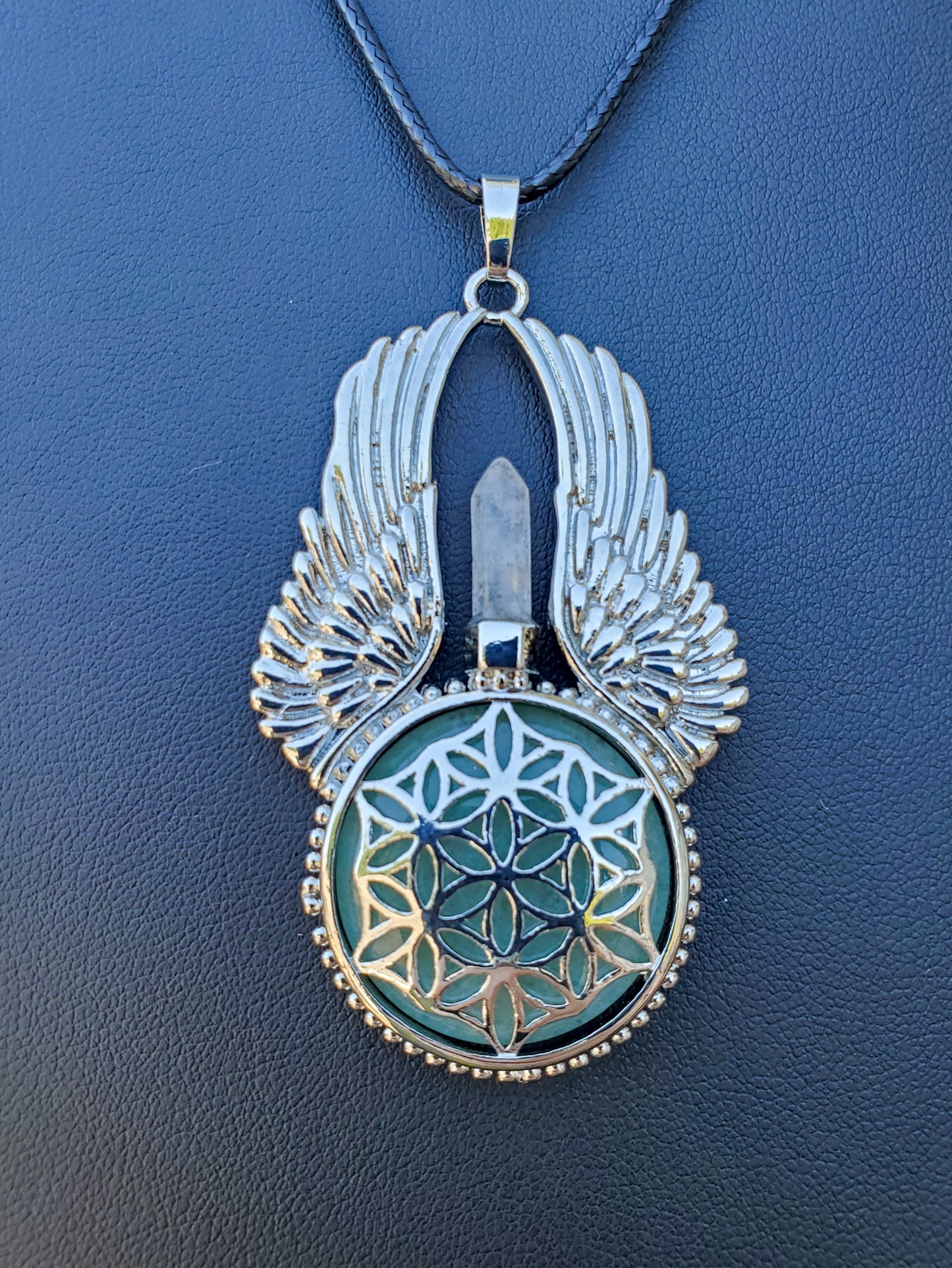 Green Aventurine Winged Flower of Life Pendant