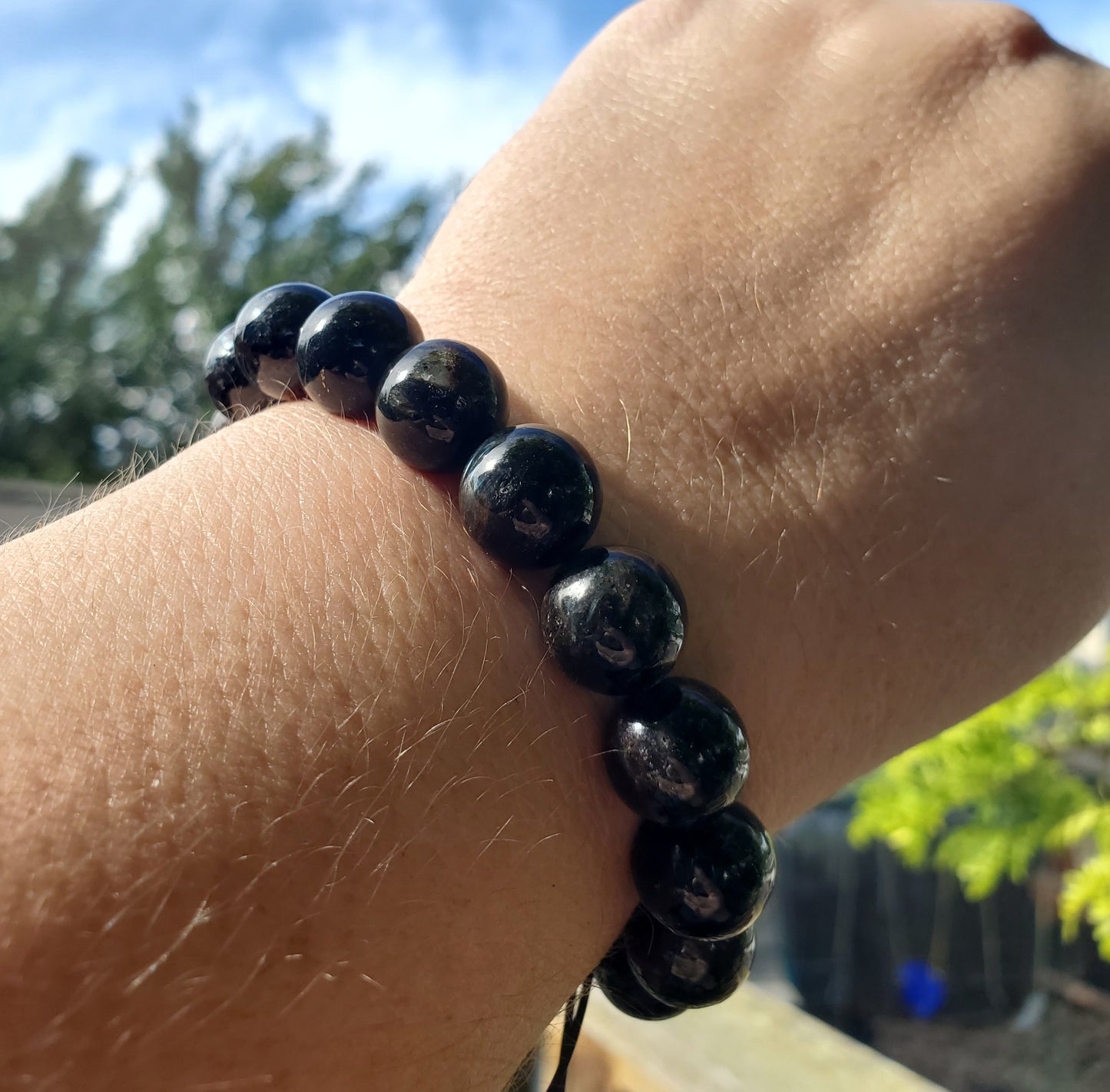 12mm Arfvedsonite with Garnet Bracelet