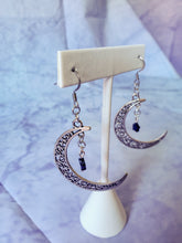 Load image into Gallery viewer, Blue Goldstone Moon Earrings
