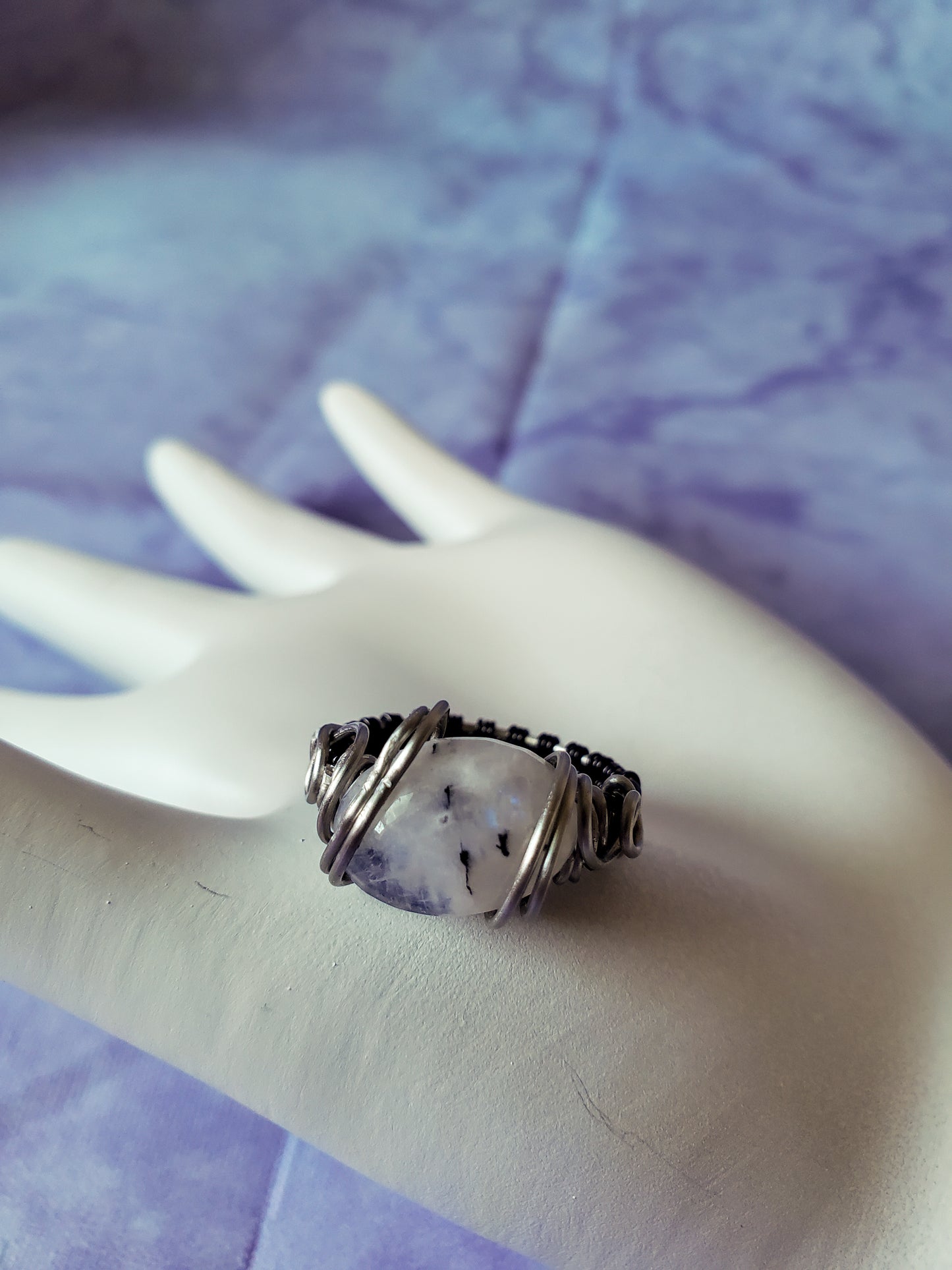 Moonstone with Black Tourmaline Ring